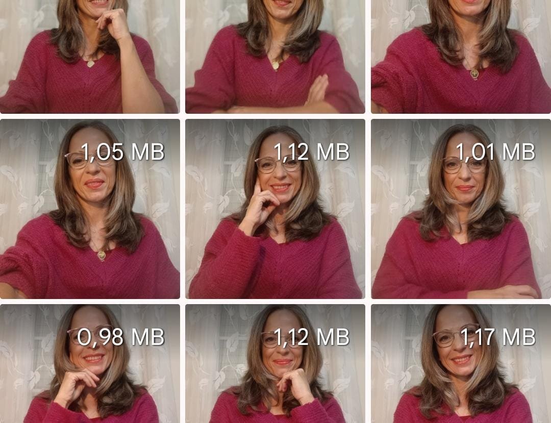 Múltiples fotos de Amada Selina en diferentes poses, simulando un archivo digital